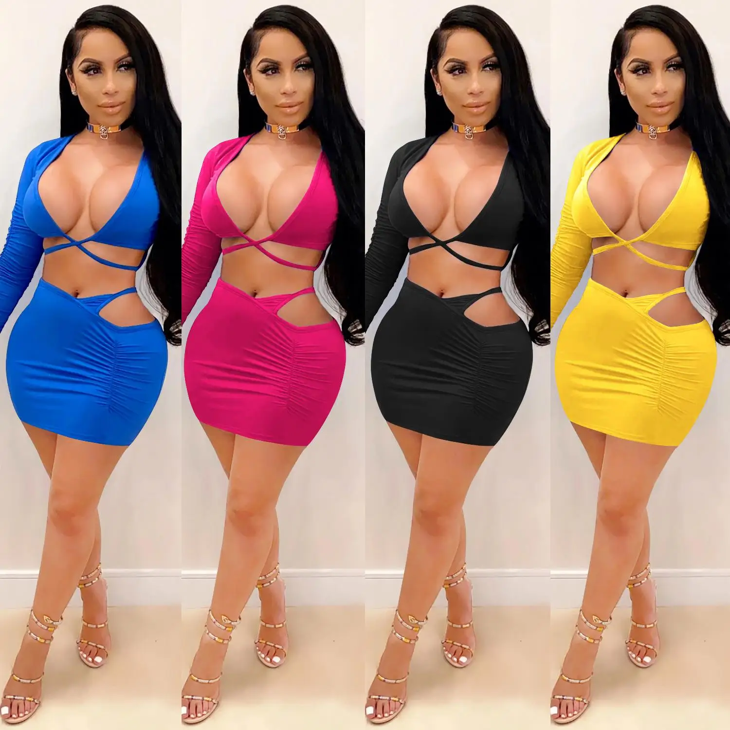 X02042C Stacked Long Sleeve V-Neck Sexy Crop Top Skirt 2 Piece Set Autumn Winter Women Fashion Streetwear Club Tracksuit, Black
X02042C Stacked Long Sleeve V-Neck Sexy Crop Top Skirt 2 Piece Set Autumn Winter Women Fashion Streetwear Club Tracksuit, Black
