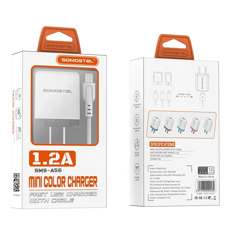 Somostel A56 Custom Logo USB Fast Charger With Cable for iPhone for Android for Samsung
Somostel A56 Custom Logo USB Fast Charger With Cable for iPhone for Android for Samsung