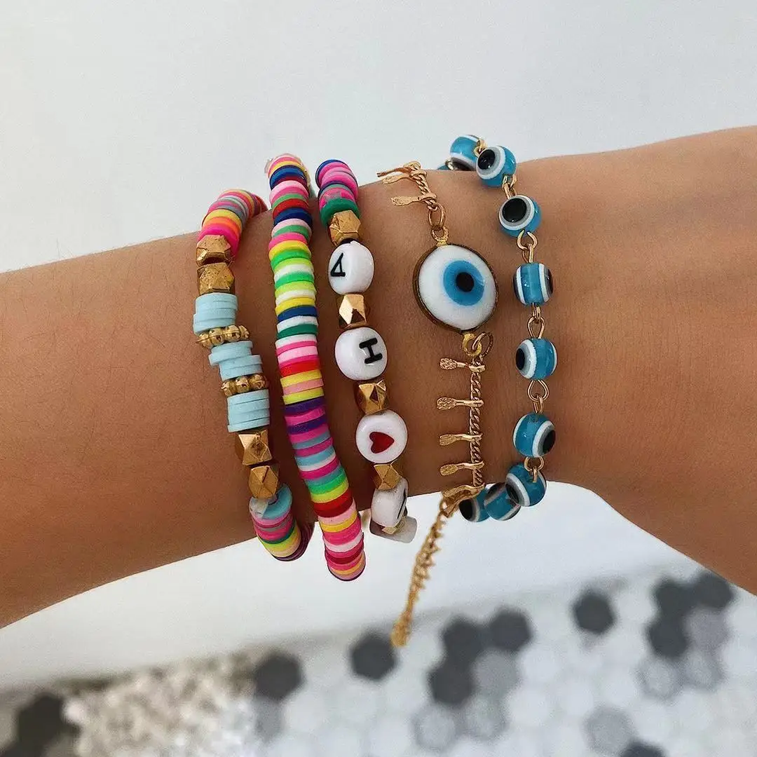Hot selling high quality jewelry personality ethnic style color soft pottery letter beaded bracelet set women, Picture
Hot selling high quality jewelry personality ethnic style color soft pottery letter beaded bracelet set women, Picture
