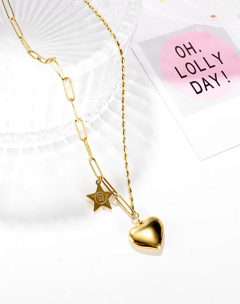 Stainless Steel Gold Plated Jewellery Heart Star Pendant Birthday Gift Wedding Woman Charm Necklace, Picture shows
Stainless Steel Gold Plated Jewellery Heart Star Pendant Birthday Gift Wedding Woman Charm Necklace, Picture shows