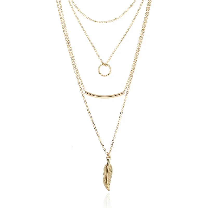 New Alloy Leaf Pendant Necklace Simple Multi Layer Women's Necklace Round Hollow Pendant Necklace, Gold
New Alloy Leaf Pendant Necklace Simple Multi Layer Women's Necklace Round Hollow Pendant Necklace, Gold