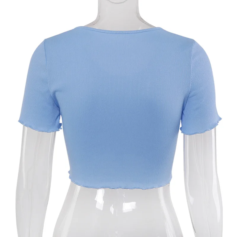 High quality solid color thread crop button women's t-shirt, Pictures shown
High quality solid color thread crop button women's t-shirt, Pictures shown