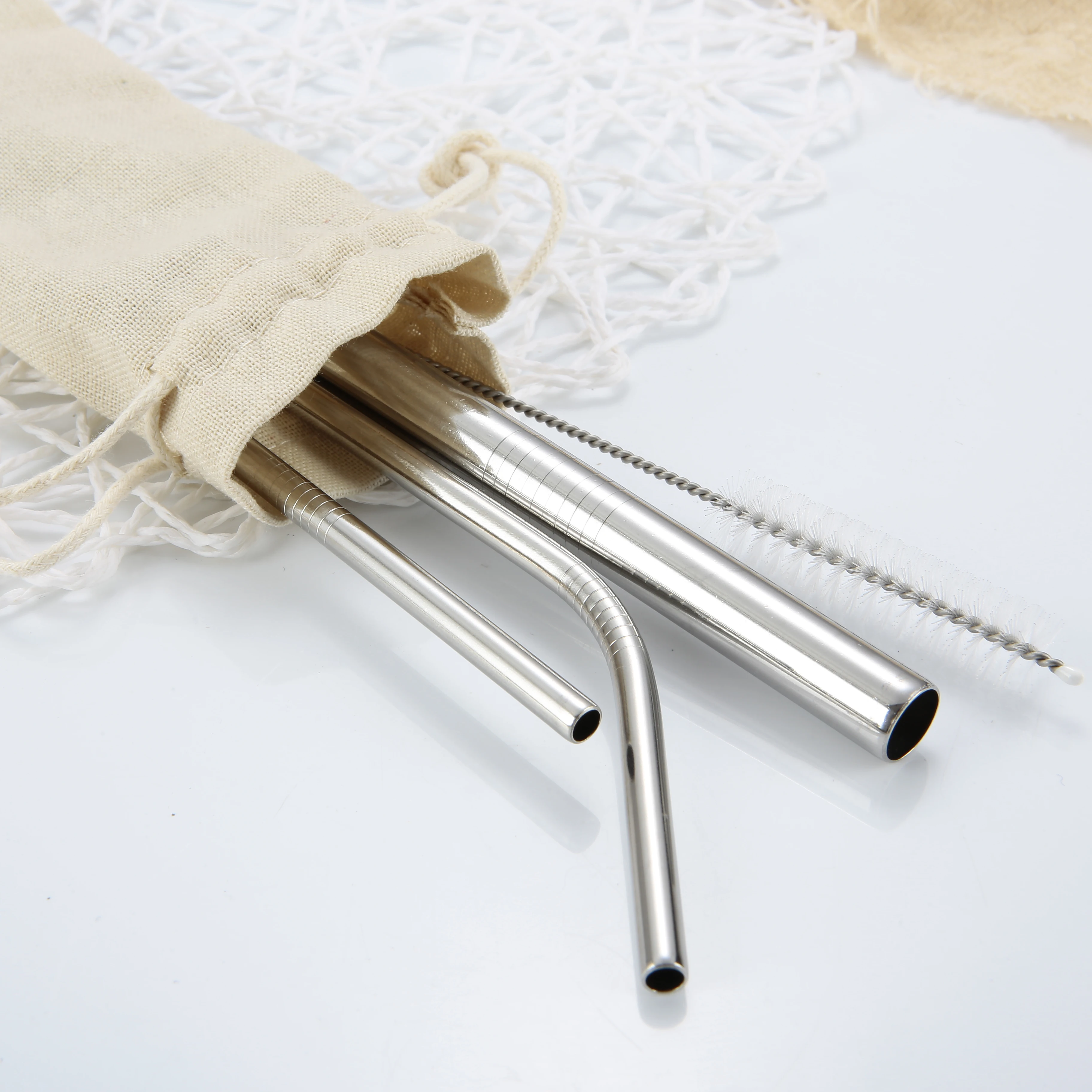 

304 reusable metal stainless steel straw set 215*12mm oblique incisions straw overseas travel portable drinking straw set, Customized color