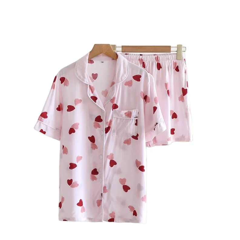 2021 Summer Korean pajamas for women short-sleeved sweet home wear designer satin printed pajamas cotton pajama sets
2021 Summer Korean pajamas for women short-sleeved sweet home wear designer satin printed pajamas cotton pajama sets