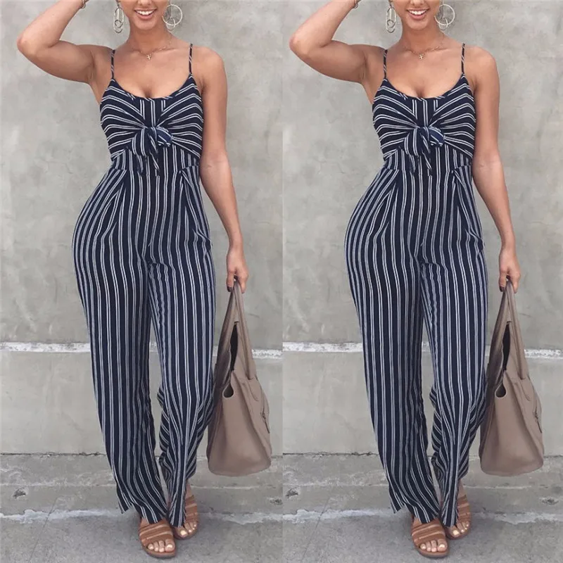Female Spaghetti Strap Hollow Out Club Wear Women Summer Clothes Ruches Bow Stripe Hole Wide Leg Jumpsuit, As show
Female Spaghetti Strap Hollow Out Club Wear Women Summer Clothes Ruches Bow Stripe Hole Wide Leg Jumpsuit, As show