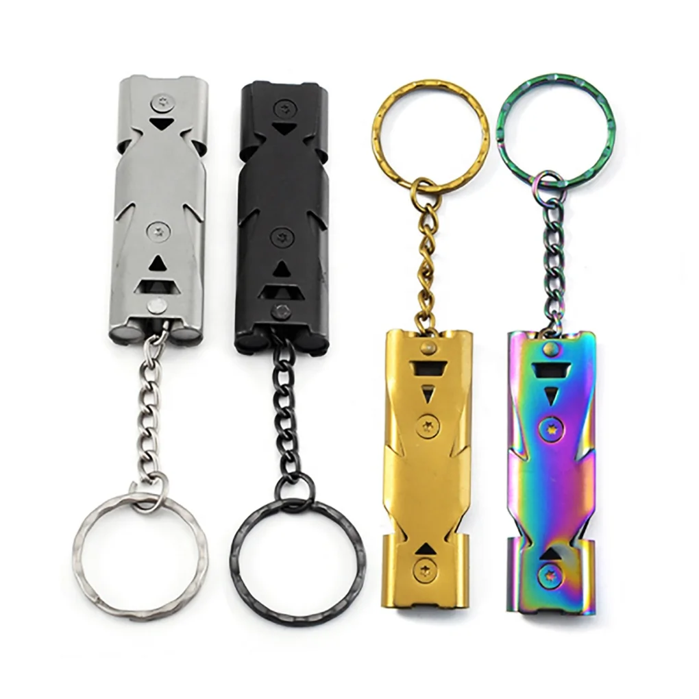 

Portable Outdoors 150dB High Decibel Keychain Whistle Stainless Steel Double Pipe Emergency Survival Whistle