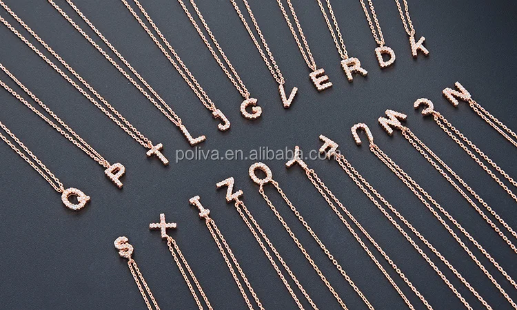 POLIVA Gold Plated 925 Sterling Silver Name Necklace Personalised Sideways Letter Necklaces Dainty Women Initial Necklace