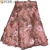 3d flowers french tulle lace fabric with beads and sequins high quality for party dress TP625