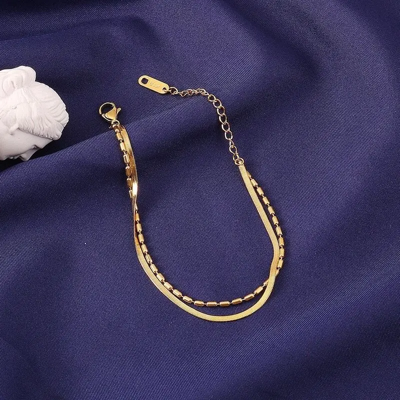 Fashion Summer Jewelry Simple 2 layer Snake Chain Anklets Gold plated Chains Ankle Bracelet Barefoot Jewelry for Women Girls 
Fashion Summer Jewelry Simple 2 layer Snake Chain Anklets Gold plated Chains Ankle Bracelet Barefoot Jewelry for Women Girls