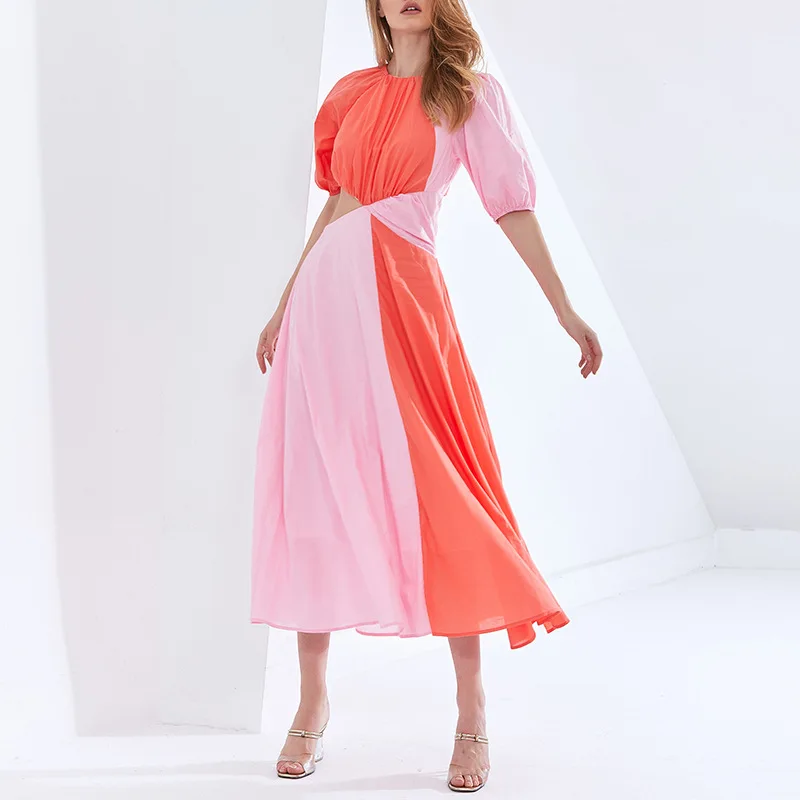 2021 spring new women's fashion temperament sexy elegant dress with waistless contrast short-sleeved mid-length dress, Red,biue
2021 spring new women's fashion temperament sexy elegant dress with waistless contrast short-sleeved mid-length dress, Red,biue