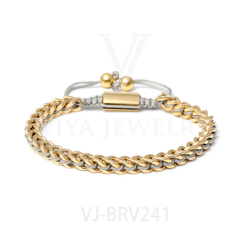 Hot Sale 316 L Stainless Steel Wheat Golden Chain Bracelet with Macrame Design For Men Women, Rose glod/ gold/ black/ silver
Hot Sale 316 L Stainless Steel Wheat Golden Chain Bracelet with Macrame Design For Men Women, Rose glod/ gold/ black/ silver