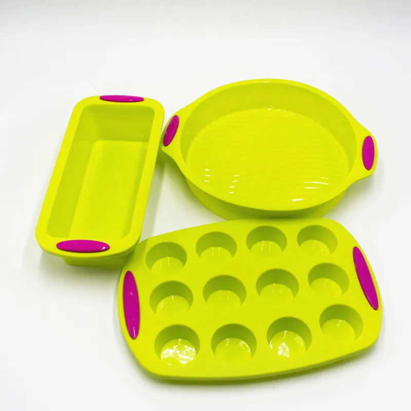 Sillicone Nonstick 3 piece Bakeware Cake Baking mould set Backform for Home Loaf Cookie Sheet, Green
Sillicone Nonstick 3 piece Bakeware Cake Baking mould set Backform for Home Loaf Cookie Sheet, Green
