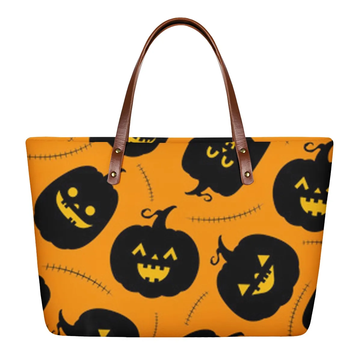 Factory custom pumpkin skull printed logo handbag waterproof super large capacity leather handbag to celebrate Halloween instock, Print picture
Factory custom pumpkin skull printed logo handbag waterproof super large capacity leather handbag to celebrate Halloween instock, Print picture