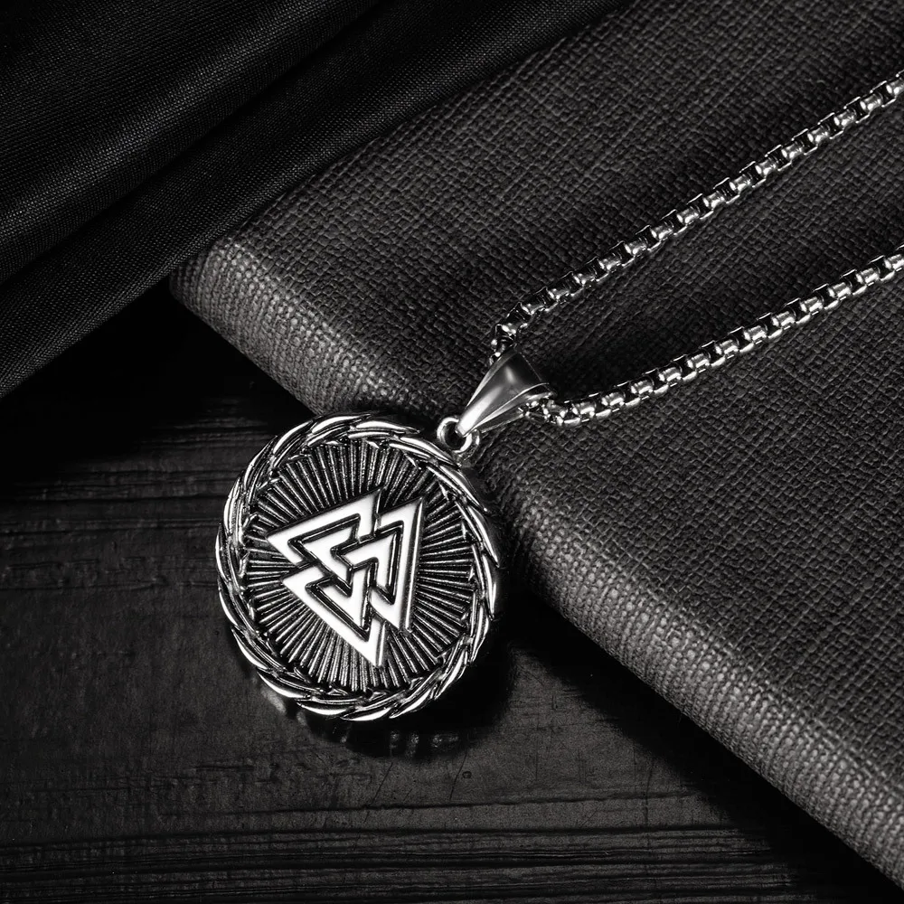 

Custom Rune Triangle Pendant Necklace Retro Vintage Ancient Silver Amulet Viking Jewelry Gift For Men Women Teen Boys