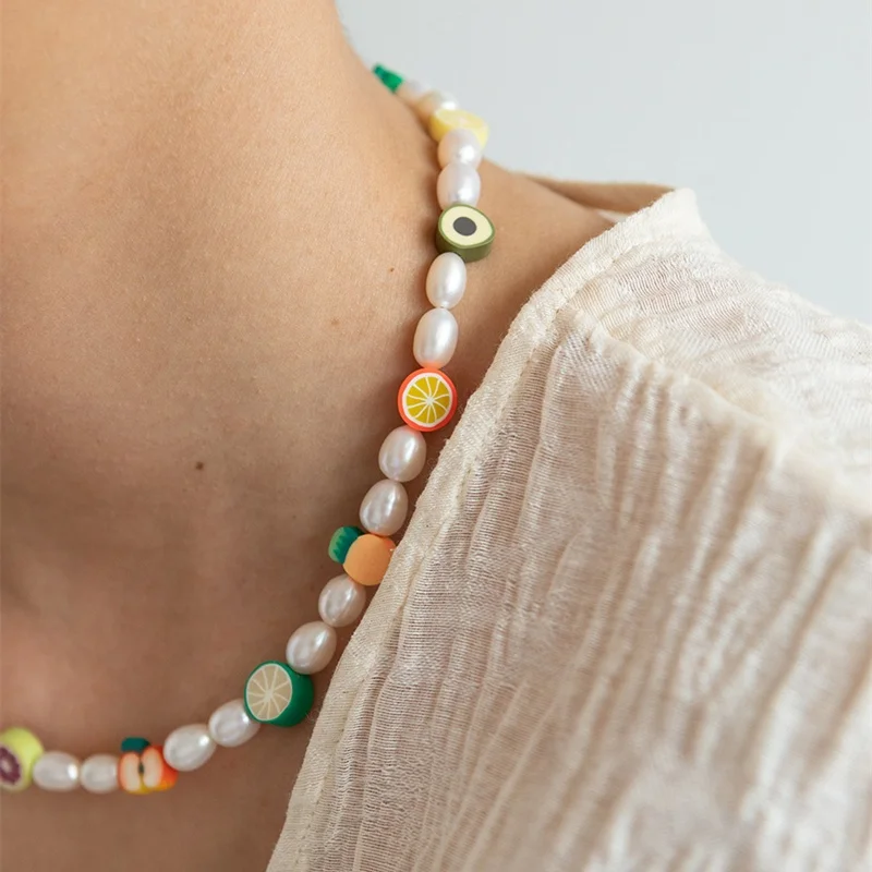New Colorful Glazed Clay Fruit Beads Necklace Natural Freshwater Rice Pearl Necklace Women
New Colorful Glazed Clay Fruit Beads Necklace Natural Freshwater Rice Pearl Necklace Women