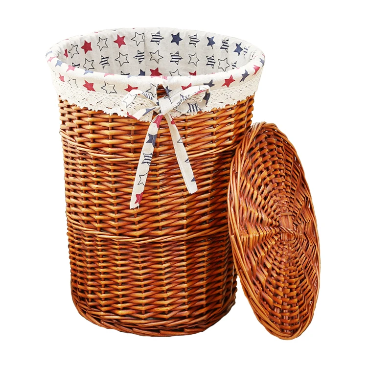 

Hot selling handmade wicker willow large dirty clothes laundry hamper home decorative basket with lid customizable wholesale