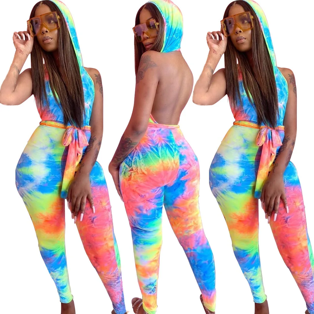 Jumpsuits Sexy Women Backless Off Shoulder Hooded One-piece Clubwear Tie Dyeing Print Deep V-neck Lace-up Rompers New
Jumpsuits Sexy Women Backless Off Shoulder Hooded One-piece Clubwear Tie Dyeing Print Deep V-neck Lace-up Rompers New