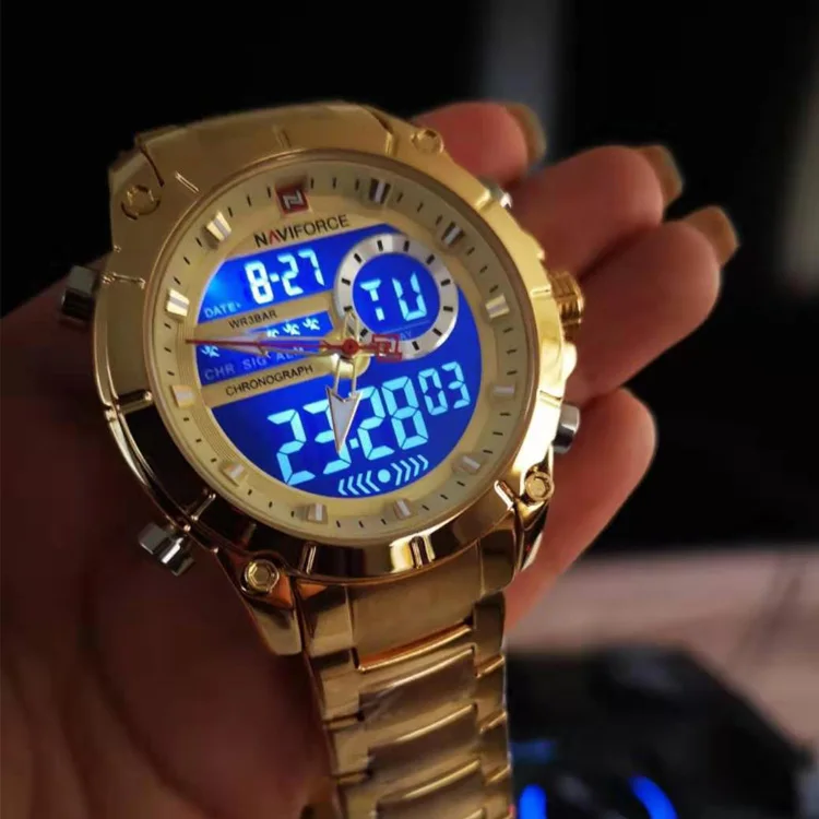 

naviforce 9163 GG relojes hombre luxury fashion digital sport watch in wristwatches for mens gold