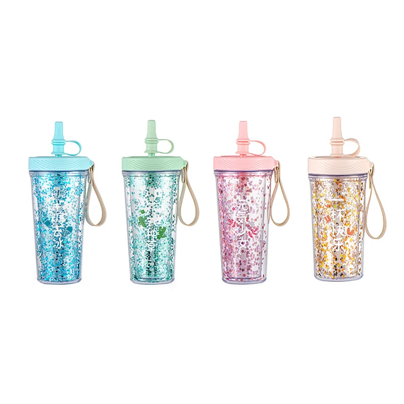 Custom Logo 400ml Glitter Double Wall Straw Plastic Cup for Sports, Green, blue, pink, apricot
Custom Logo 400ml Glitter Double Wall Straw Plastic Cup for Sports, Green, blue, pink, apricot
