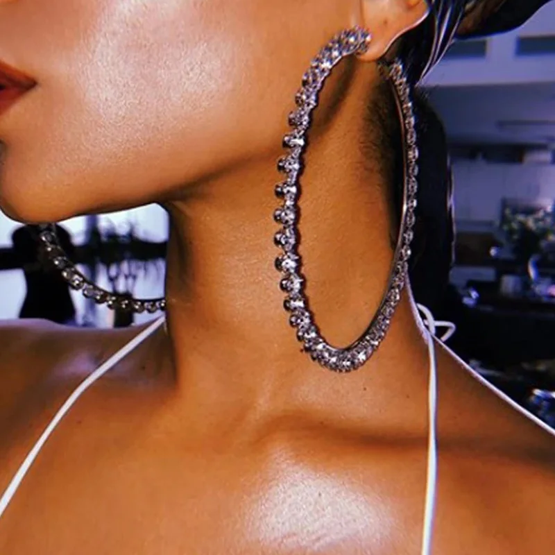 New Trendy Personality Jewelry For Women Classic Full Rhinestone Circle Geometric Earrings Bling Crystal Big Round Hoop Earrings, Gold,silver color
New Trendy Personality Jewelry For Women Classic Full Rhinestone Circle Geometric Earrings Bling Crystal Big Round Hoop Earrings, Gold,silver color