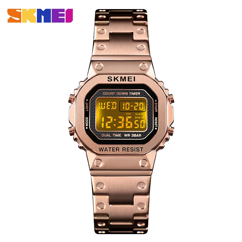 SKMEI 1433 Rose gold Lady Digital Watch Stainless steel band Waterproof Calendar vintage Casual Wrist watches, 5olors for choice
SKMEI 1433 Rose gold Lady Digital Watch Stainless steel band Waterproof Calendar vintage Casual Wrist watches, 5olors for choice