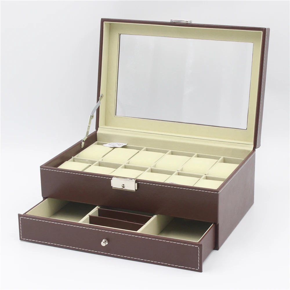 Classical 12 slots watch jewellery packaging box with pu leather 3 slots drawer jewel display storage for girls gift, Black & pink & white
Classical 12 slots watch jewellery packaging box with pu leather 3 slots drawer jewel display storage for girls gift, Black & pink & white