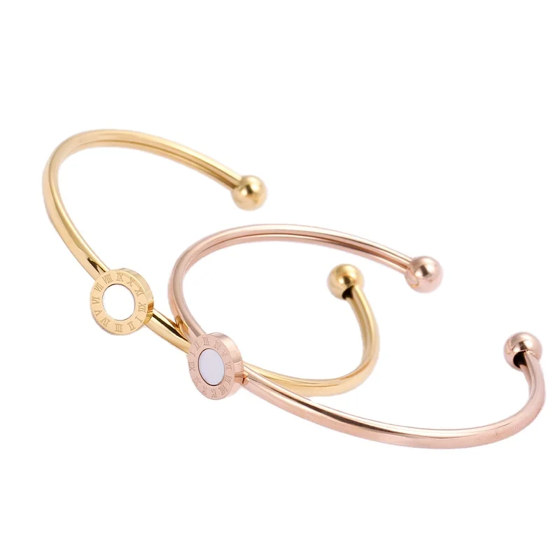 Couple Jewelry Female Screw Stainless Steel Woman Simple Roman Numeral Open Bracelet, Rose gold
Couple Jewelry Female Screw Stainless Steel Woman Simple Roman Numeral Open Bracelet, Rose gold