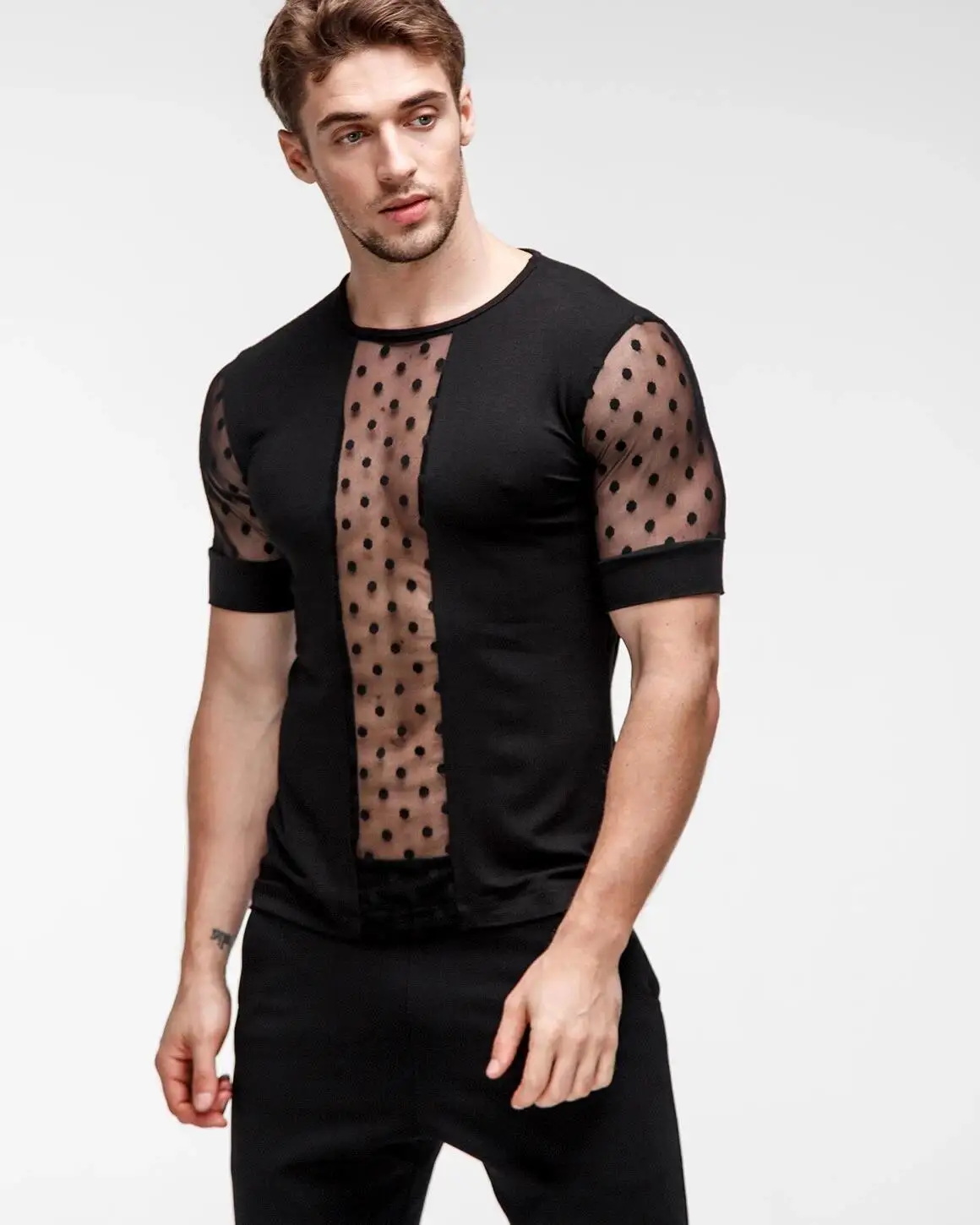 Wholesale Back Lace Panel Hot sale New Arrival sexy t shirts for men Semi Sheer t shirts for men fashion
Wholesale Back Lace Panel Hot sale New Arrival sexy t shirts for men Semi Sheer t shirts for men fashion