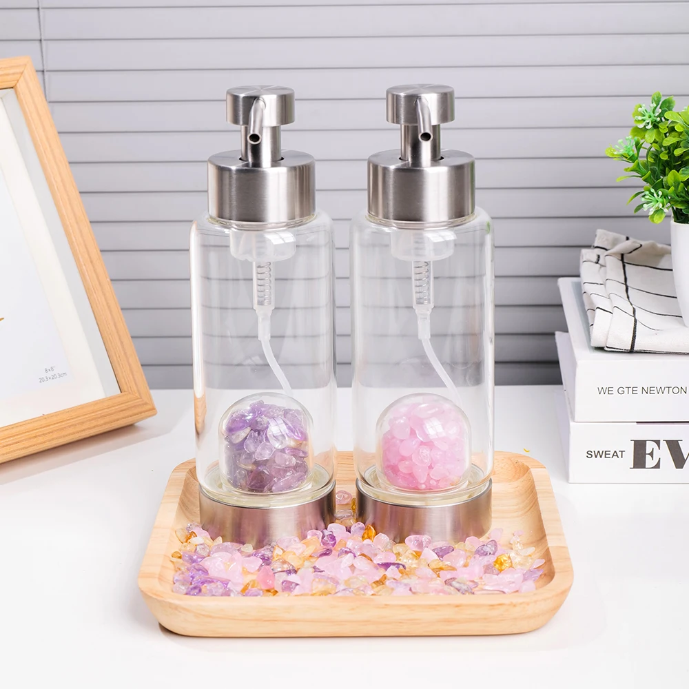 New product Wholesale Separate Bottle Natural Rose Quartz Gravel Glass Bottle for Shampoo Energy Crystal Bathroom Decoration 
New product Wholesale Separate Bottle Natural Rose Quartz Gravel Glass Bottle for Shampoo Energy Crystal Bathroom Decoration