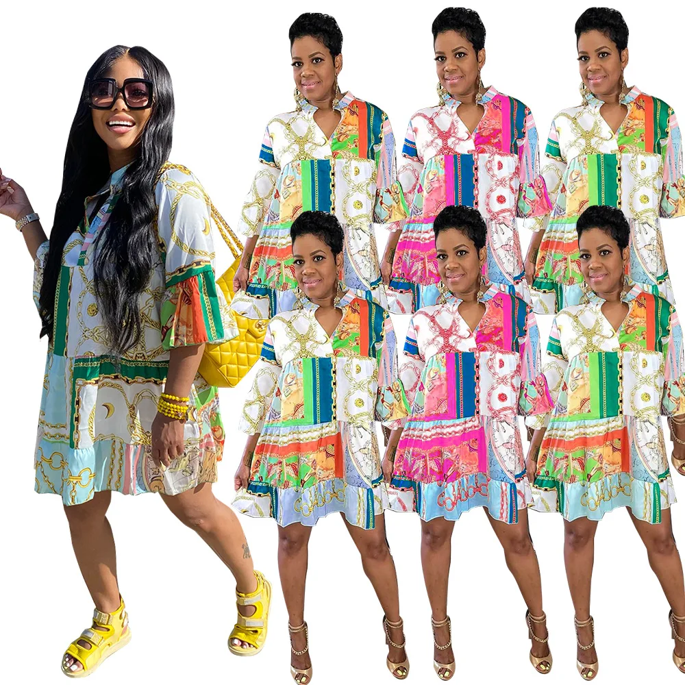 F8135 Summer Crew Neck Open Chest Loose Gold Chain Shirt Dress Positioning Print Half Sleeve Midi Casual Dress, Purple
F8135 Summer Crew Neck Open Chest Loose Gold Chain Shirt Dress Positioning Print Half Sleeve Midi Casual Dress, Purple