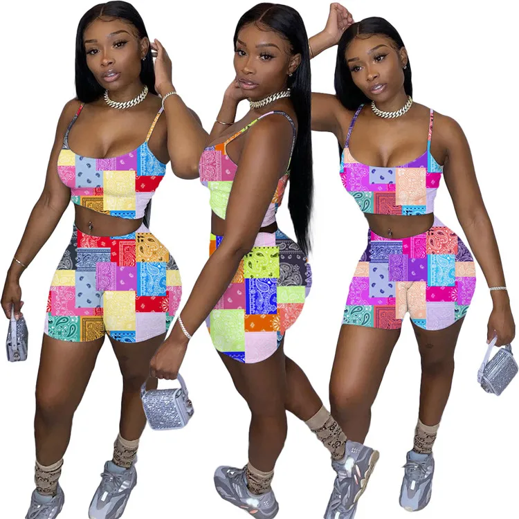 Fitness Sexy Streetwear Bandana Print Ladies Camisole Crop Top Short Sets For Women 2 Piece Women Short Set, 3 colors
Fitness Sexy Streetwear Bandana Print Ladies Camisole Crop Top Short Sets For Women 2 Piece Women Short Set, 3 colors