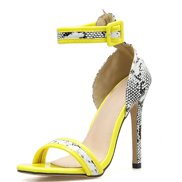 Yellow Snake Print Sandals for Women Single Band Ankle Buckle Stiletto Pumps Ladies High Heel Dress Shoes
Yellow Snake Print Sandals for Women Single Band Ankle Buckle Stiletto Pumps Ladies High Heel Dress Shoes