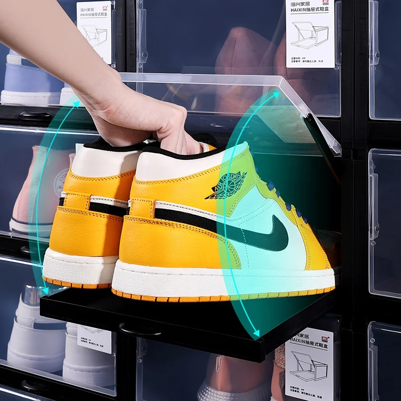 Haixin 3 pcs Easy assembly drop front shoe box storage drawer type transparent storage clear shoe boxes
Haixin 3 pcs Easy assembly drop front shoe box storage drawer type transparent storage clear shoe boxes