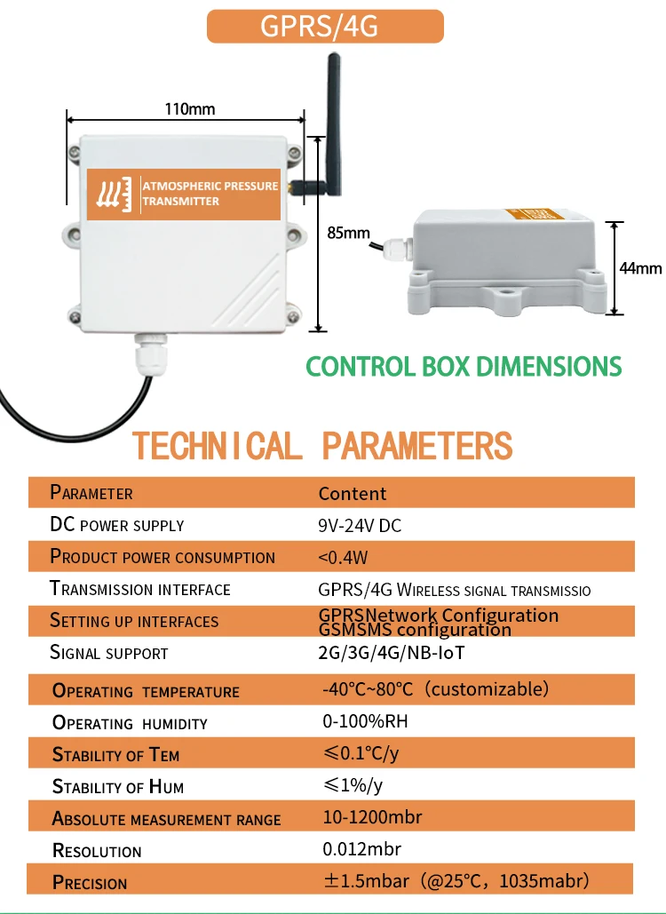 GPRS/4G/NB-IOT air pressure sensors transmitter detector atmospheric pressure monitoring with mobile phone network - ANKUX.COM