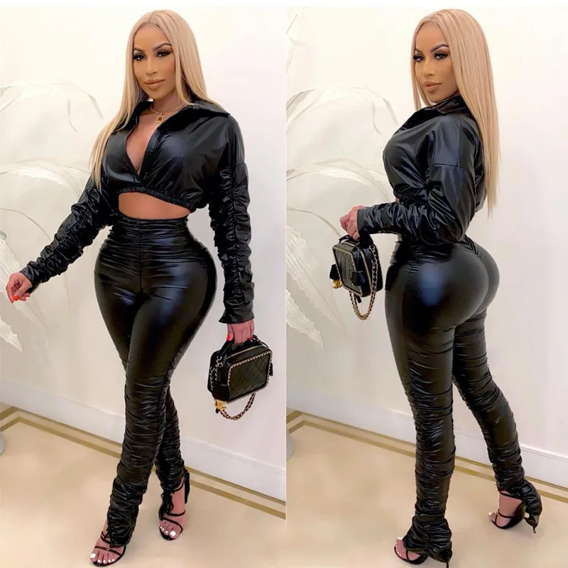 Pu Faux Leather Stacking Pants Two 2 Piece Set Women Long Sleeve Winter Casual Clothes Lady Sexy Club Party Wholesale Outfits
Pu Faux Leather Stacking Pants Two 2 Piece Set Women Long Sleeve Winter Casual Clothes Lady Sexy Club Party Wholesale Outfits