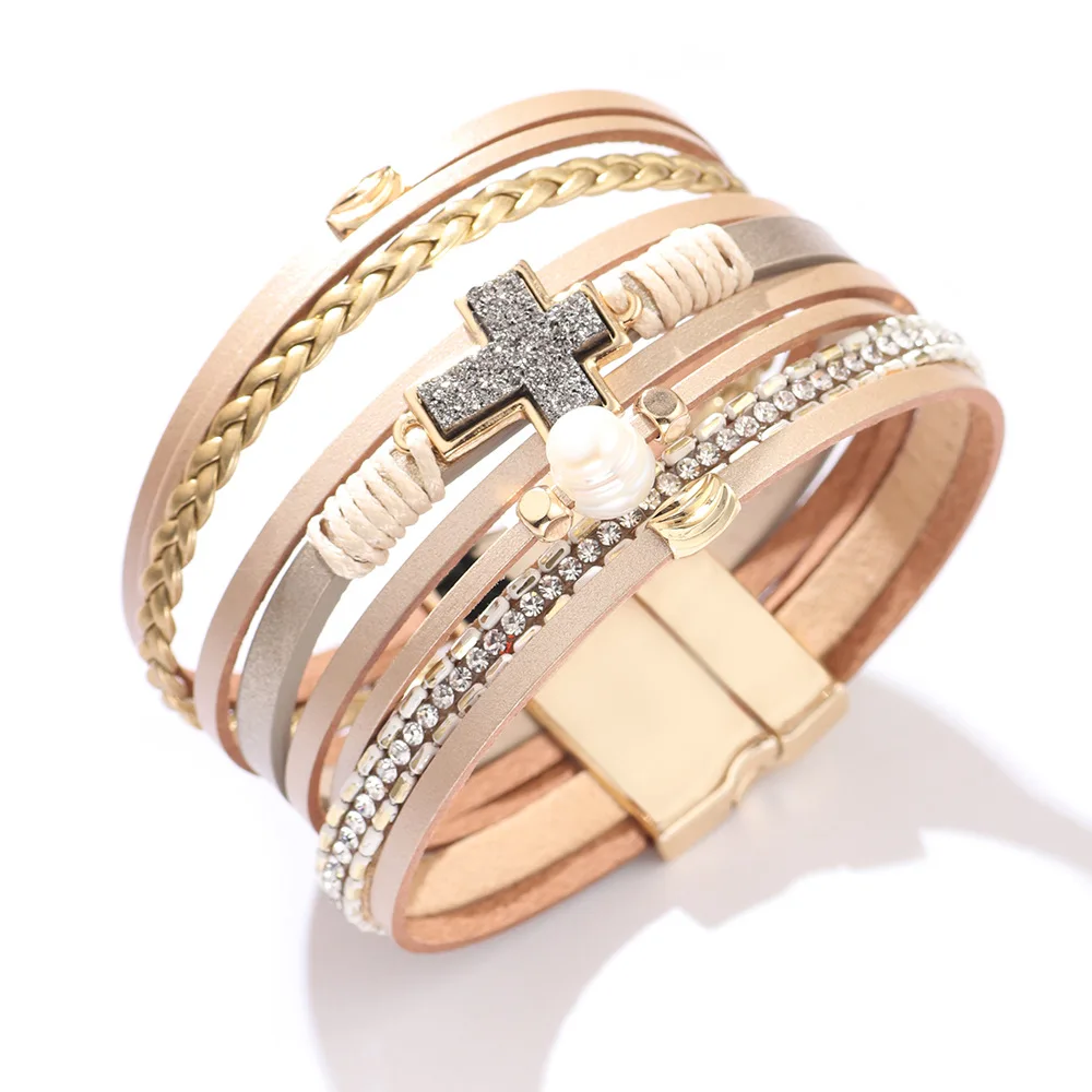 2021 New Trendy Rhinestone Cross Charm Braided Leather Bracelets for Women Multilayer Wrap Bracelet Bangles Gift (SK1389), As picture
2021 New Trendy Rhinestone Cross Charm Braided Leather Bracelets for Women Multilayer Wrap Bracelet Bangles Gift (SK1389), As picture