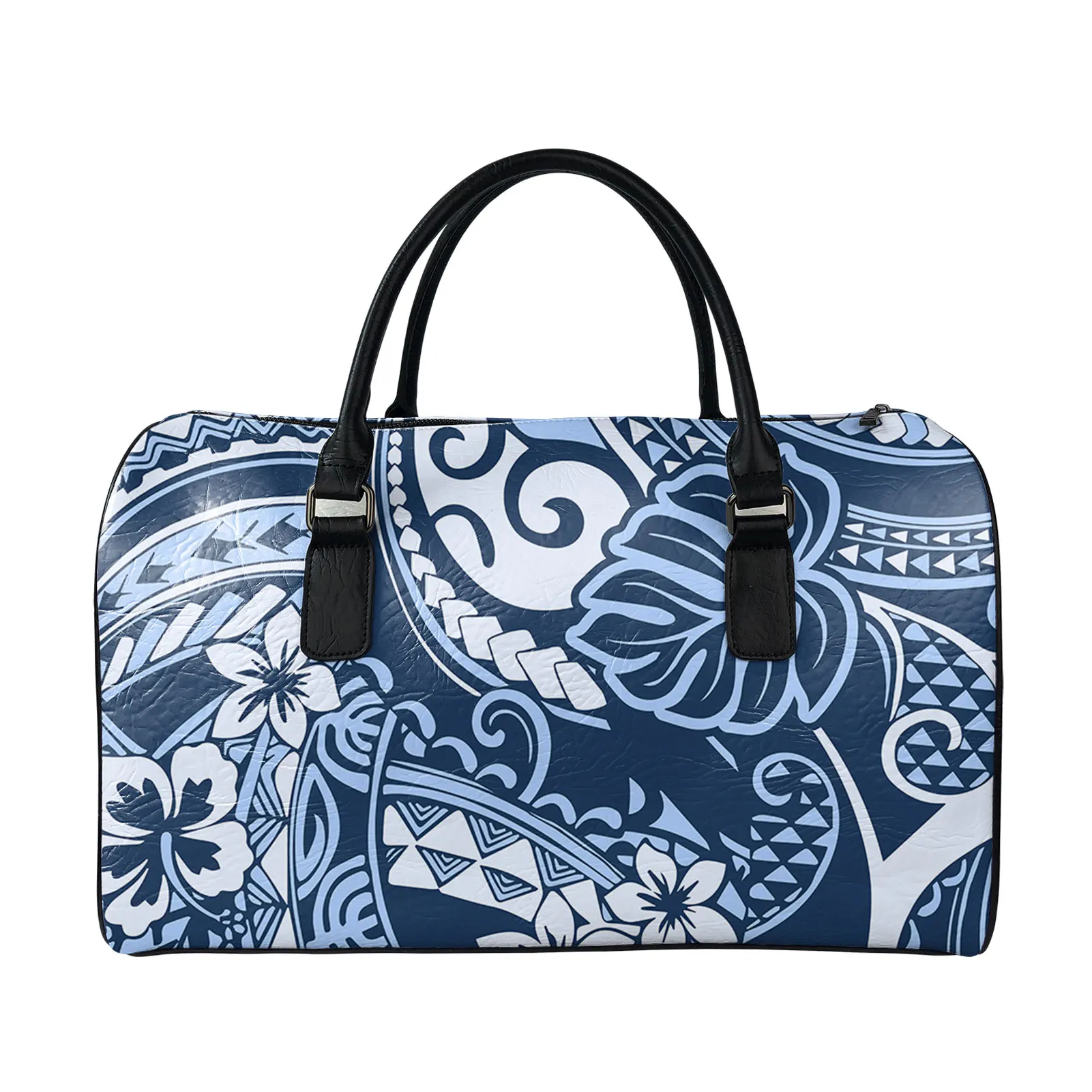 New printed Polynesian style blue banana leaf Plumeria pattern custom PU leather tote bag travel bag
New printed Polynesian style blue banana leaf Plumeria pattern custom PU leather tote bag travel bag
