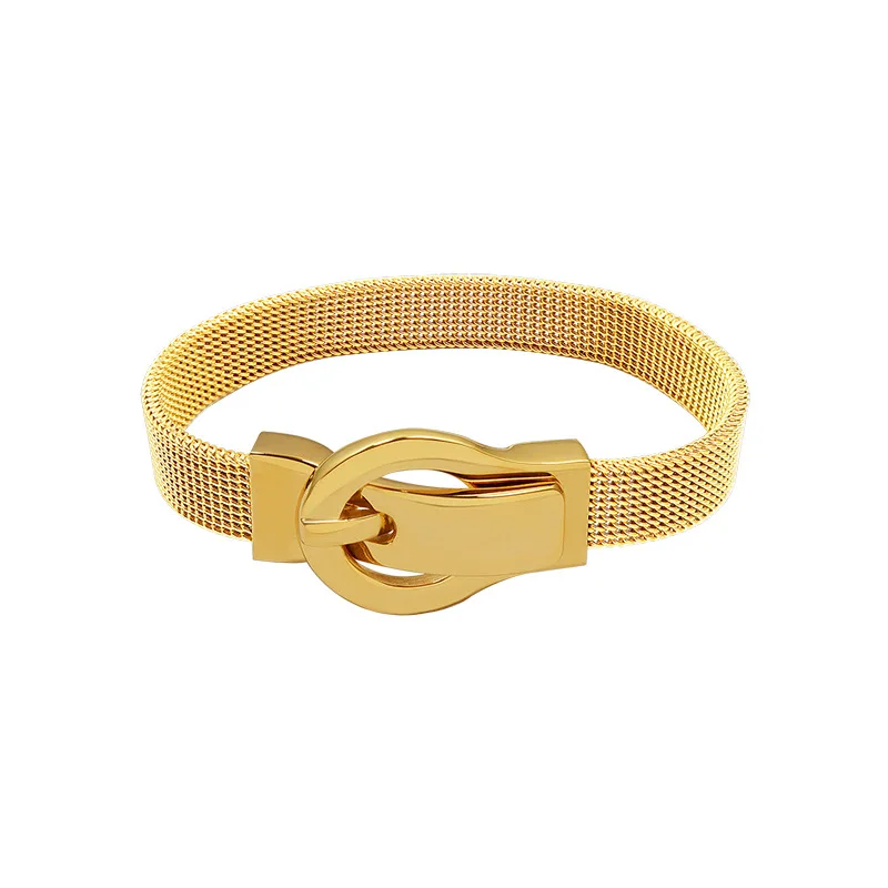 Waterproof Jewelry 18k Gold Plated Stainless Steel Wide Charm Belt Buckle Mesh Chain Bracelet For Women Gift
Waterproof Jewelry 18k Gold Plated Stainless Steel Wide Charm Belt Buckle Mesh Chain Bracelet For Women Gift