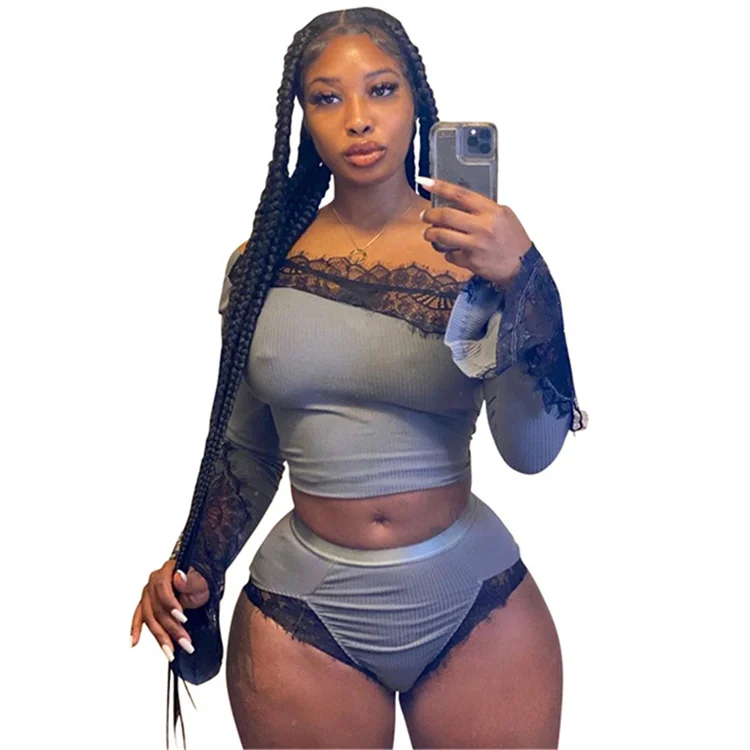 ShengJin ME-913 Wholesale Women Outfits Patchwork Lace Off Shoulder Long Sleeve Slash Neck Top Panties Sexy 2 Piece Sets, Picture color
ShengJin ME-913 Wholesale Women Outfits Patchwork Lace Off Shoulder Long Sleeve Slash Neck Top Panties Sexy 2 Piece Sets, Picture color