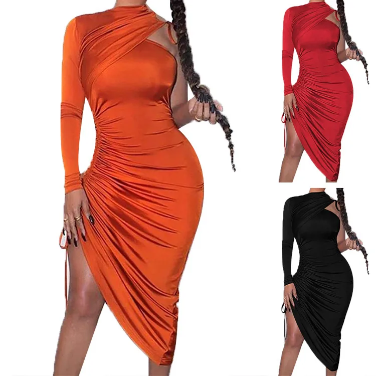 One Shoulder Strappy Pleated Satin Tight Lady Party Dress Sexy Womens Casual Dresses
One Shoulder Strappy Pleated Satin Tight Lady Party Dress Sexy Womens Casual Dresses