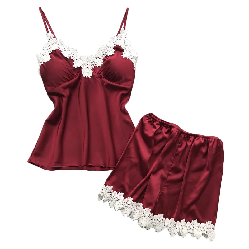 Women Pajama Sets Summer Satin Pijama Mujer Sexy Lace lingerie Pyjama With Chest Pad Night Wear Home Clothes
Women Pajama Sets Summer Satin Pijama Mujer Sexy Lace lingerie Pyjama With Chest Pad Night Wear Home Clothes
