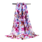 Fashion stock polyester voile print scarf cheap floral spring scarves custom women neckerchief ladies crinkle autumn shawl