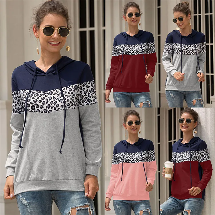 2021 fall/winter women's hot sale leopard print stitching hooded drawstring sweater, As show
2021 fall/winter women's hot sale leopard print stitching hooded drawstring sweater, As show