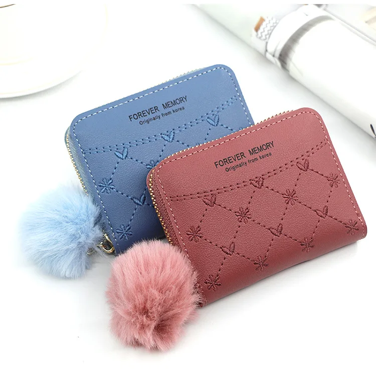 Hot Embroidered Waterproof Women Wallets Small Zip Card Holder Wallet Leather Ladies Clutch Purse With Colorful Hairball Pendant, Black/ red/gray/ blue/ pink/ dark pink/ green
Hot Embroidered Waterproof Women Wallets Small Zip Card Holder Wallet Leather Ladies Clutch Purse With Colorful Hairball Pendant, Black/ red/gray/ blue/ pink/ dark pink/ green
