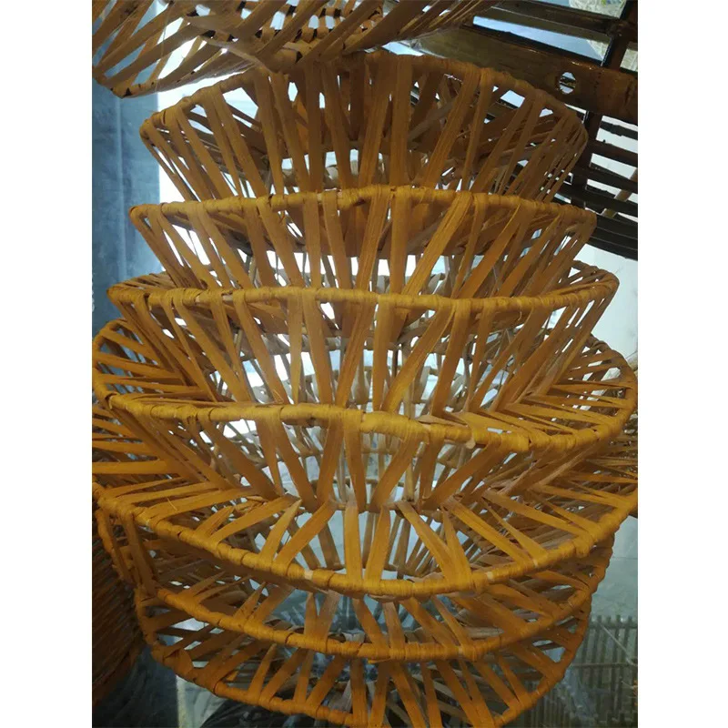 Fish basket shape natural handmade rattan chandelier bamboo wooden for restaurant resort pendant light