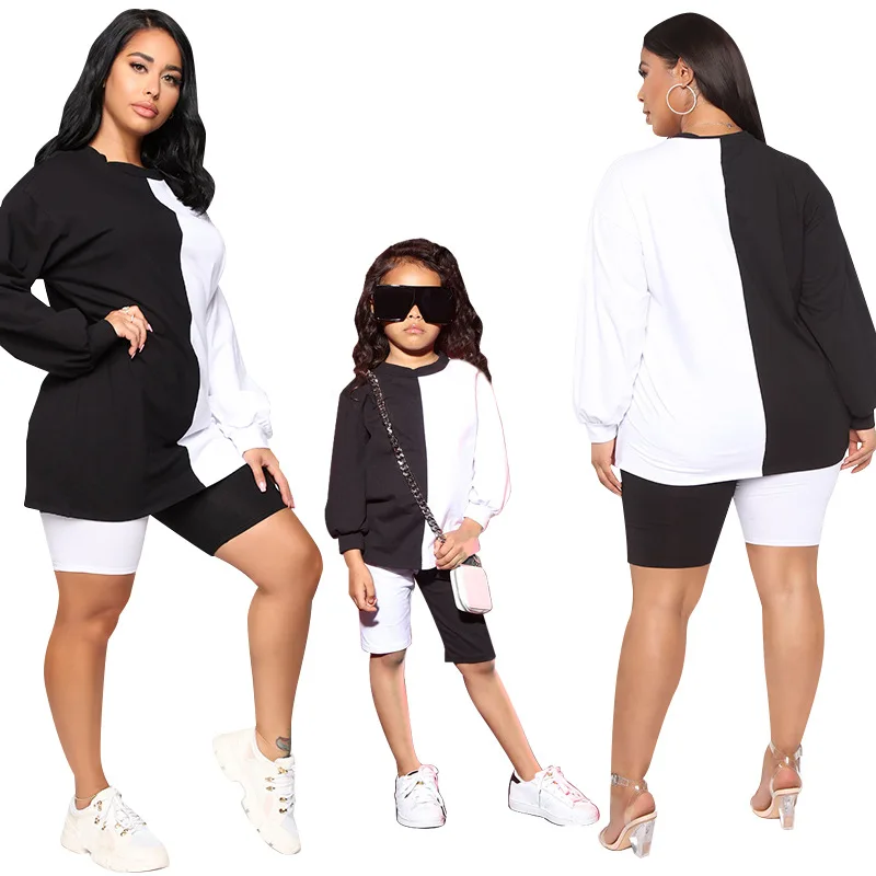 2021 summer new black and white contrast color fashion baby suit mommy and daughter matching dress family matching outfits cloth, As picture
2021 summer new black and white contrast color fashion baby suit mommy and daughter matching dress family matching outfits cloth, As picture