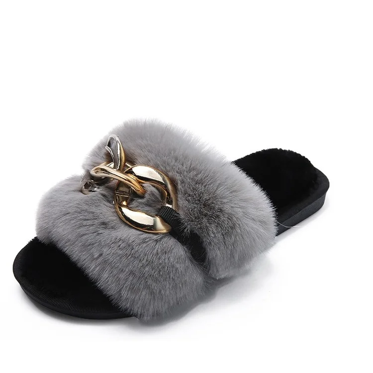 Casual Fashion Outdoor Soft Mink Fur Metal Chain Black Fluffy Women's Fur Slippers Sandals
Casual Fashion Outdoor Soft Mink Fur Metal Chain Black Fluffy Women's Fur Slippers Sandals
