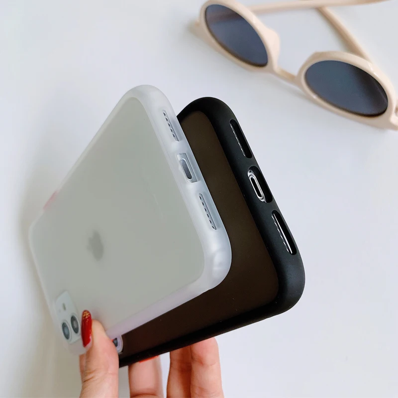 New Frosted Matte PC Translucent Color Button Matte Skin Shockproof TPU Phone Case For iPhone SE 11 Pro Max XS XR 6s 7s 8s Plus