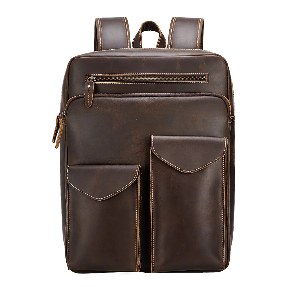 

TIDING Vintage Custom Buffalo Leather Back Pack Genuine Crazy Horse Leather Laptop Backpack Bag For Men, Brown