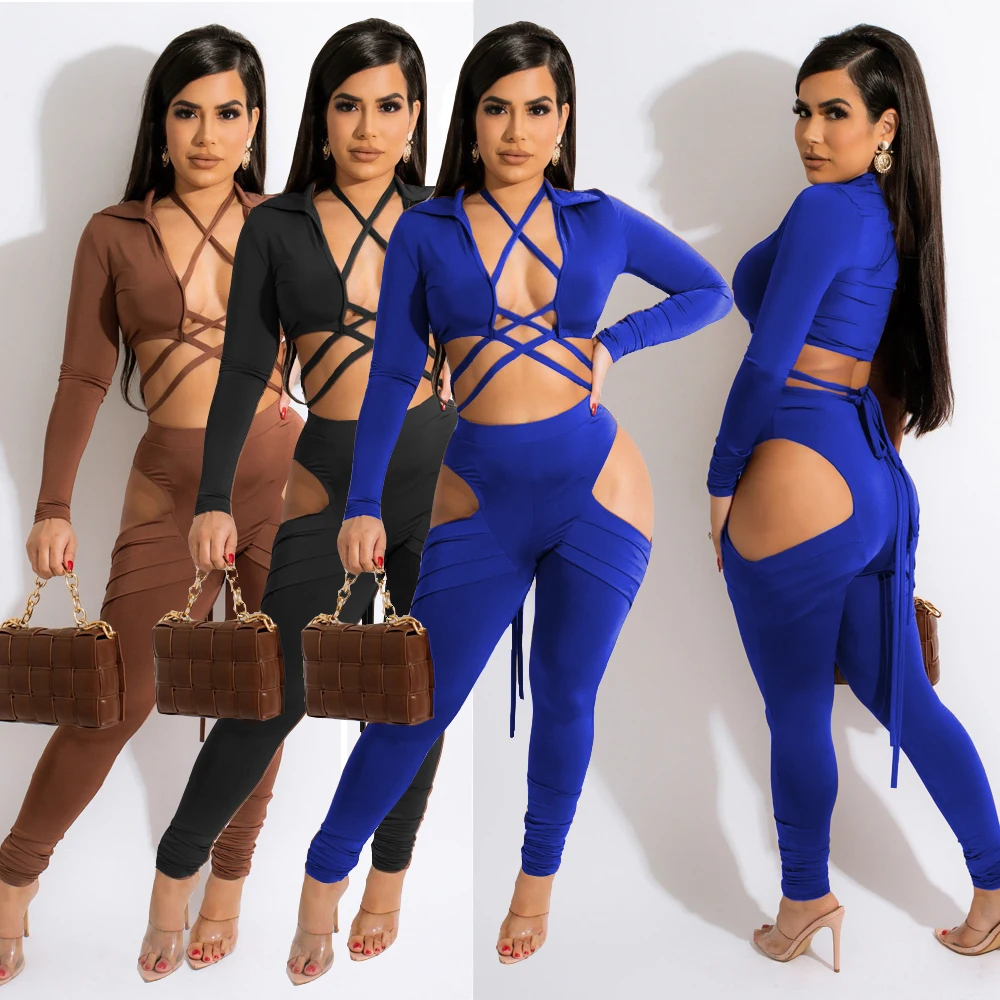 Womens Clothing Two Piece Pants Set Women Stay Close Long Sleeve Bandage Top Hollow Out Pant Set
Womens Clothing Two Piece Pants Set Women Stay Close Long Sleeve Bandage Top Hollow Out Pant Set